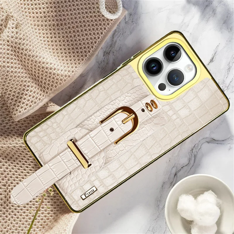 Для Iphone 16 Pro Max Case Crocodile Texture pu Leather+TPU Colleplating Phone Cover Bristam - Белый