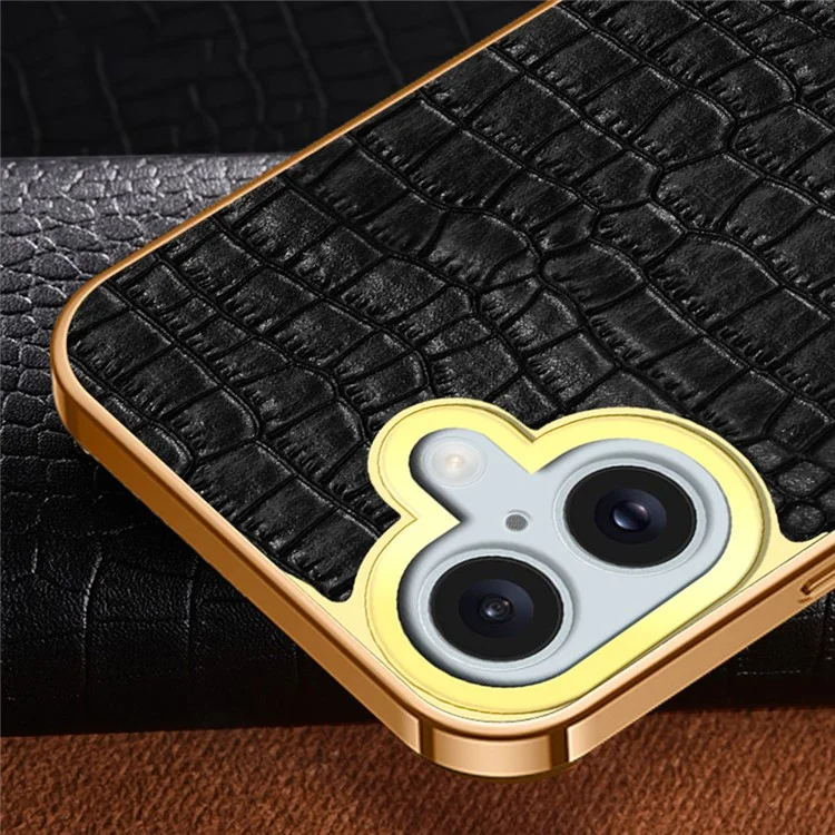 Para Iphone 16 Plus Case Crocodile Texture Leather+TPU Electroplating Telep Cover Con Kickstand - Verde