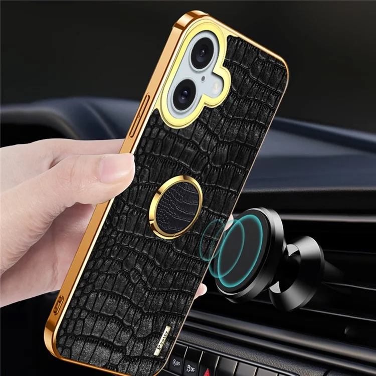 Para Iphone 16 Plus Case Crocodile Texture Leather+TPU Electroplating Telep Cover Con Kickstand - Verde