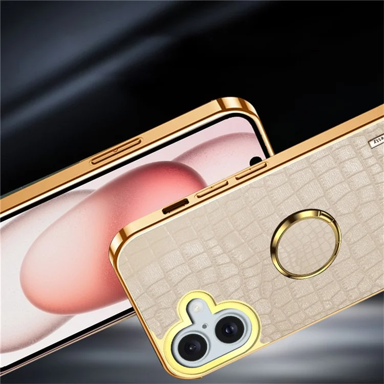 Para Iphone 16 Plus Case Crocodile Texture Leather+TPU Electroplating Telep Cover Con Kickstand - Verde
