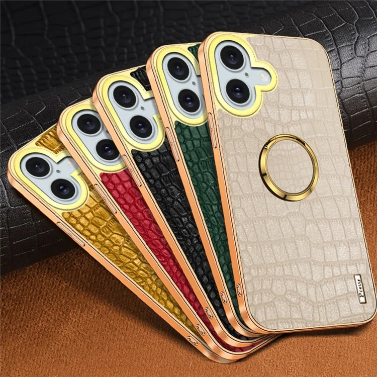 Para Iphone 16 Plus Case Crocodile Texture Leather+TPU Electroplating Telep Cover Con Kickstand - Verde
