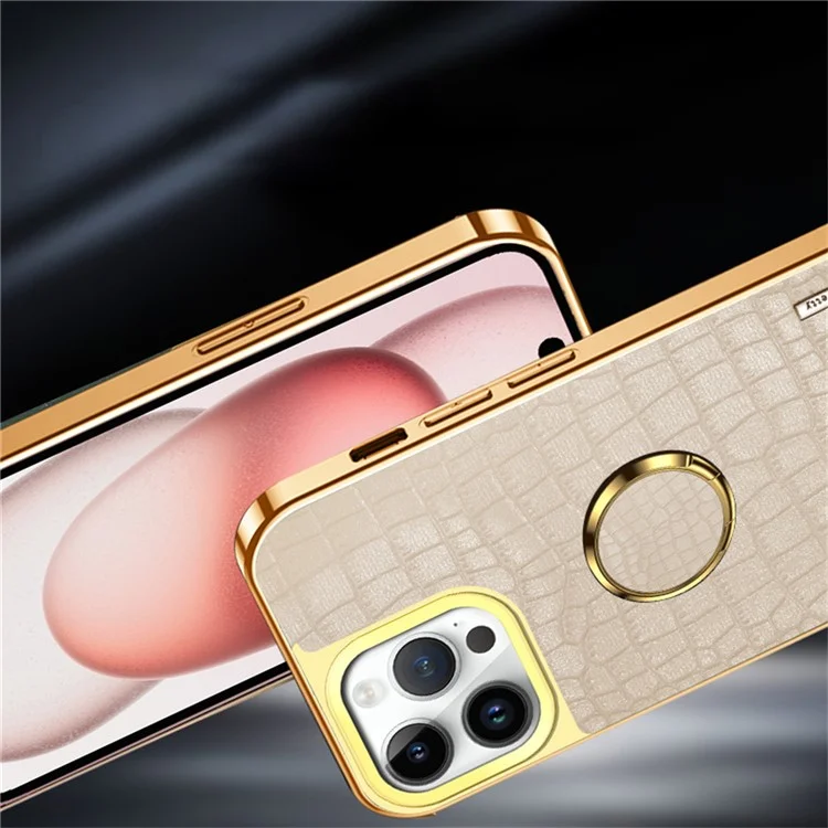 Для Iphone 16 Pro Max Case Crocodile Texture Leather+TPU Colectrating Phone Cope с Кольцевой Стендом - Белый