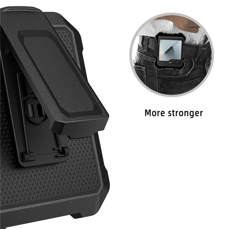 Para Samsung Galaxy Z Flip5 5G Case de Cuero+pc Telep Cover With Kickstand Back Clip - Negro