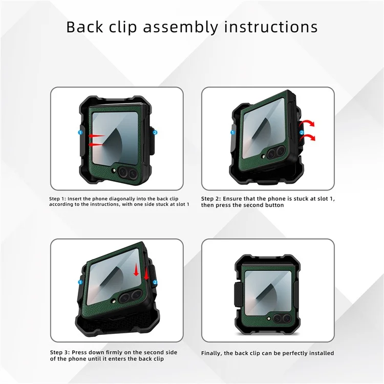 Para Samsung Galaxy Z Flip5 5G Case de Cuero+pc Telep Cover With Kickstand Back Clip - Negro