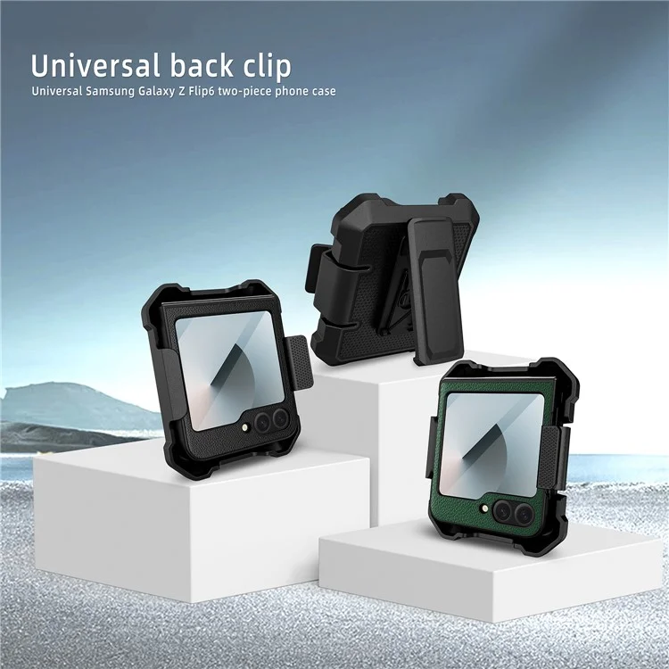 Para Samsung Galaxy Z Flip5 5G Case de Cuero+pc Telep Cover With Kickstand Back Clip - Negro