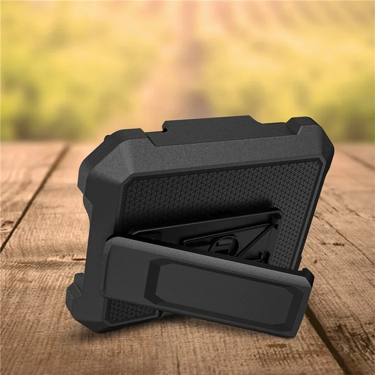 Para Samsung Galaxy Z Flip5 5G Case de Cuero+pc Telep Cover With Kickstand Back Clip - Negro