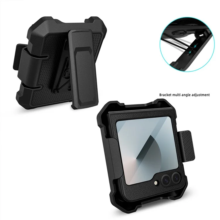 Para Samsung Galaxy Z Flip5 5G Case de Cuero+pc Telep Cover With Kickstand Back Clip - Negro