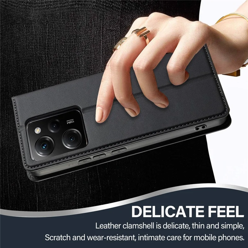 LC.IMEEKE L1 Series for Xiaomi Poco X5 Pro 5G / Redmi Note 12 Pro 5G Case PU Leather Wallet Stand Phone Cover - Black