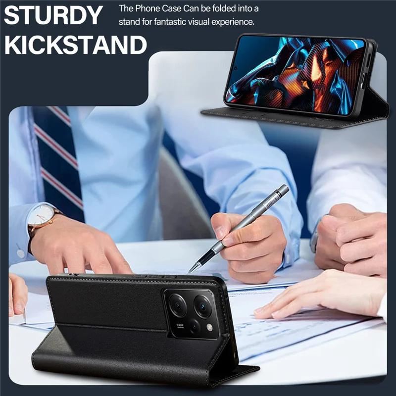 LC.IMEEKE L1 Series for Xiaomi Poco X5 Pro 5G / Redmi Note 12 Pro 5G Case PU Leather Wallet Stand Phone Cover - Black