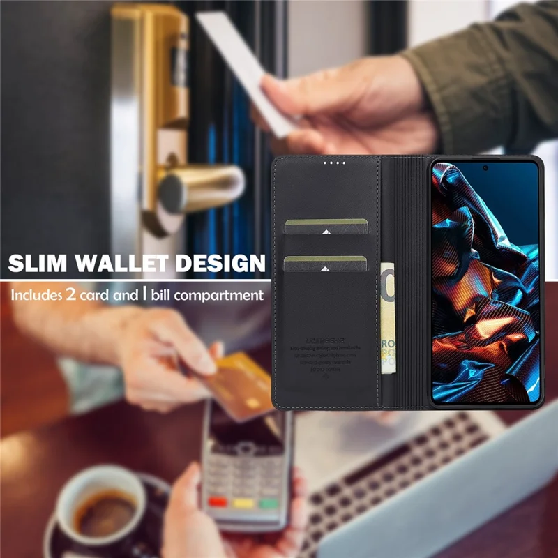 LC.IMEEKE L1 Series for Xiaomi Poco X5 Pro 5G / Redmi Note 12 Pro 5G Case PU Leather Wallet Stand Phone Cover - Black