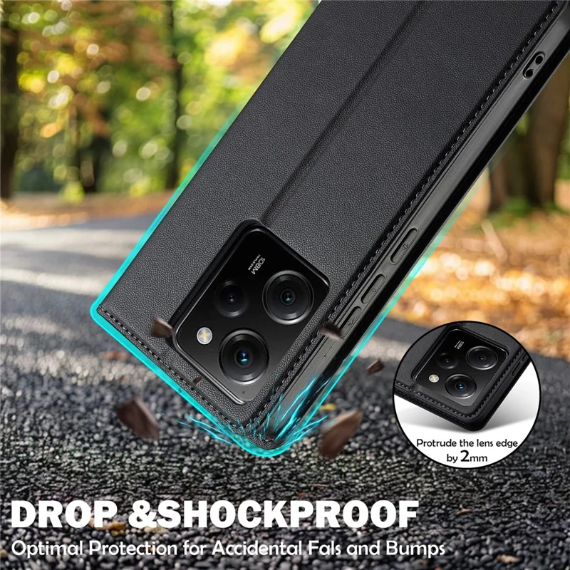 LC.IMEEKE L1 Series for Xiaomi Poco X5 Pro 5G / Redmi Note 12 Pro 5G Case PU Leather Wallet Stand Phone Cover - Black