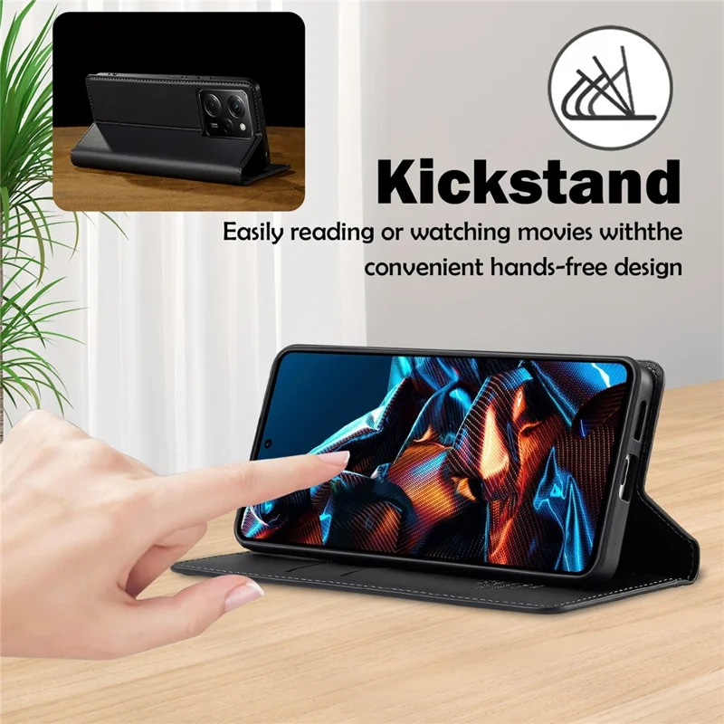 LC.IMEEKE L1 Series for Xiaomi Poco X5 Pro 5G / Redmi Note 12 Pro 5G Case PU Leather Wallet Stand Phone Cover - Black
