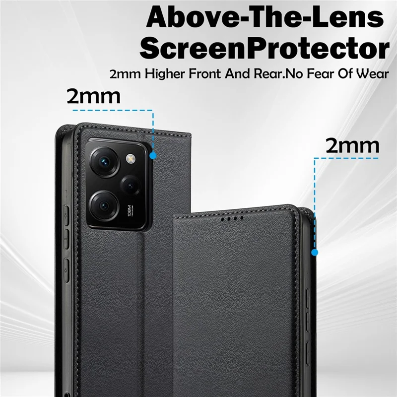 LC.IMEEKE L1 Series for Xiaomi Poco X5 Pro 5G / Redmi Note 12 Pro 5G Case PU Leather Wallet Stand Phone Cover - Black