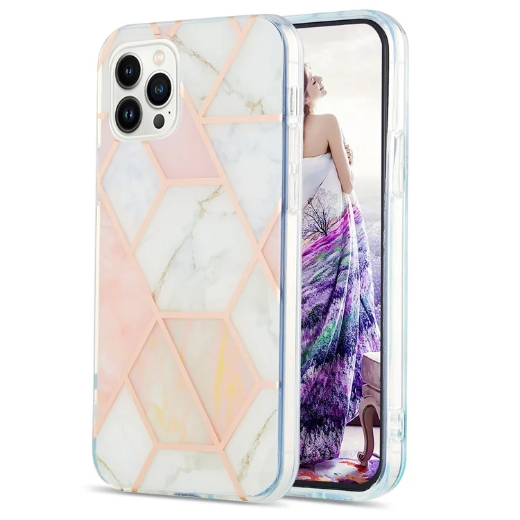 YB IMD Series-3 Para Iphone 16 Pro Max TPU Case Patrón de Mármol Contralada Por Teléfono Con Electrochas - Rosa / Blanco