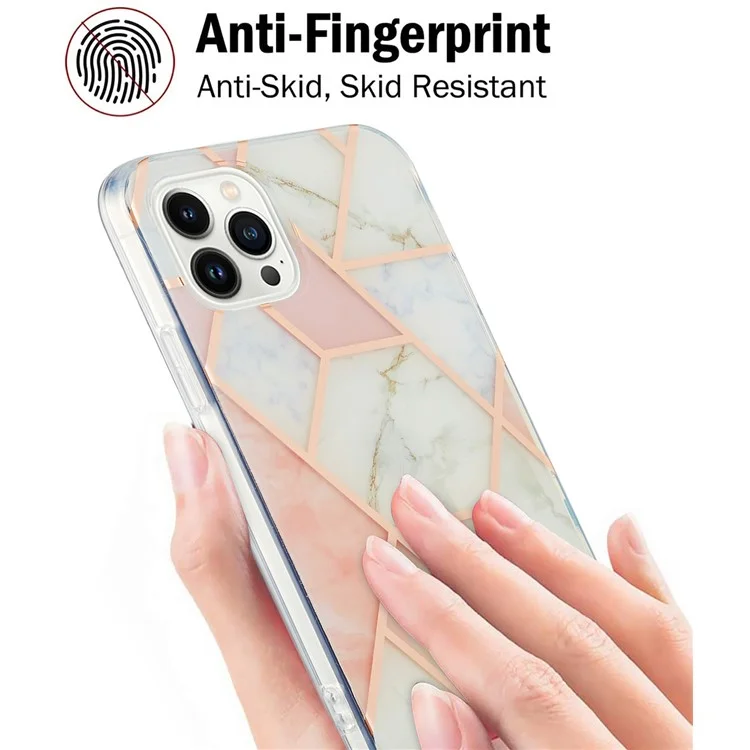 YB IMD Series-3 Para Iphone 16 Pro Max TPU Case Patrón de Mármol Contralada Por Teléfono Con Electrochas - Rosa / Blanco