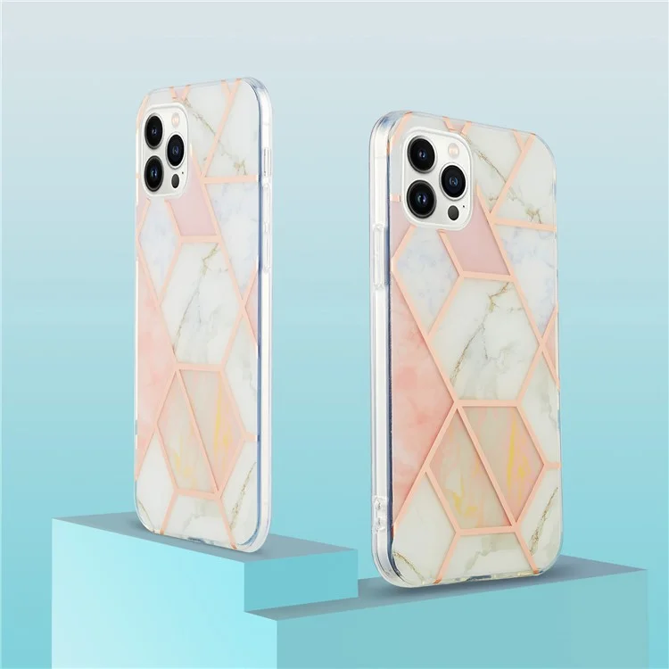 YB IMD Series-3 Para Iphone 16 Pro Max TPU Case Patrón de Mármol Contralada Por Teléfono Con Electrochas - Rosa / Blanco