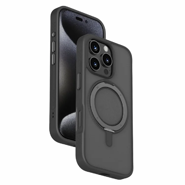 MOMAX MRAP24 For iPhone 16 Pro Max Magnetic Case TPU+PC Ring Kickstand Phone Cover - Black