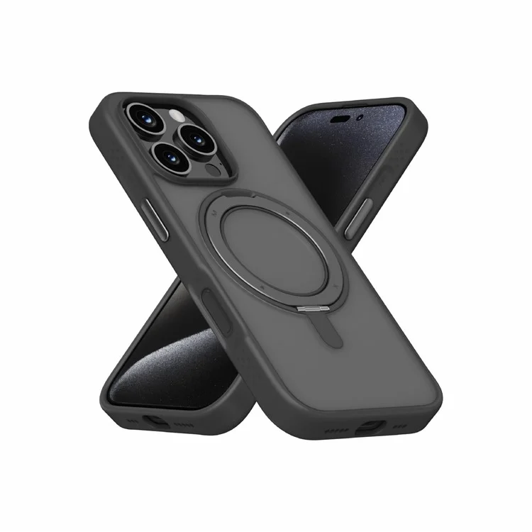 MOMAX MRAP24 For iPhone 16 Pro Max Magnetic Case TPU+PC Ring Kickstand Phone Cover - Black