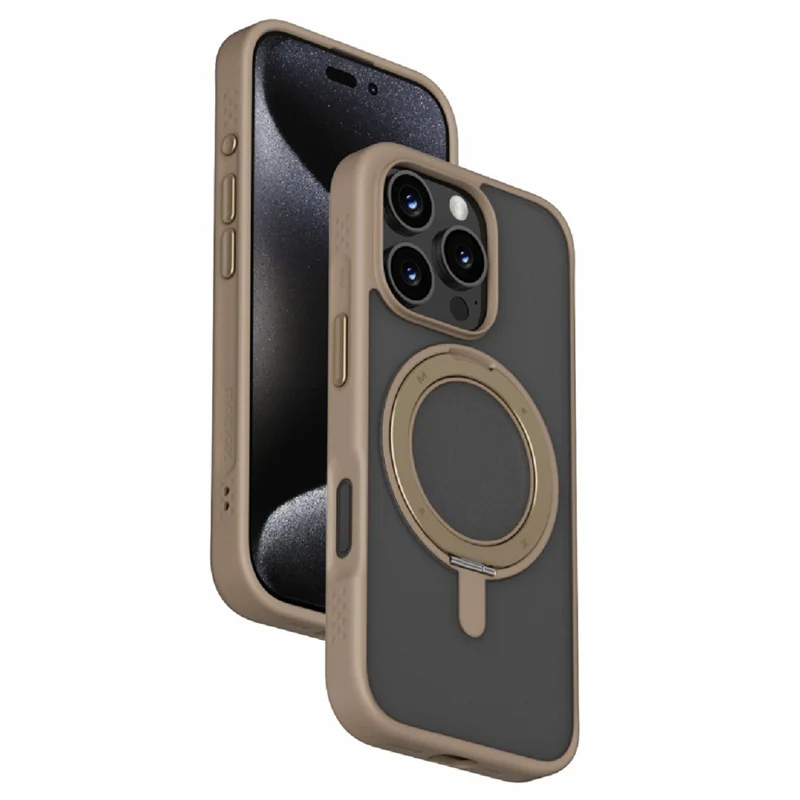 MOMAX MRAP24 For iPhone 16 Pro Magnetic Case TPU+PC Ring Kickstand Phone Cover - Gold