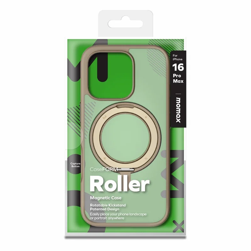 MOMAX MRAP24 For iPhone 16 Pro Magnetic Case TPU+PC Ring Kickstand Phone Cover - Gold