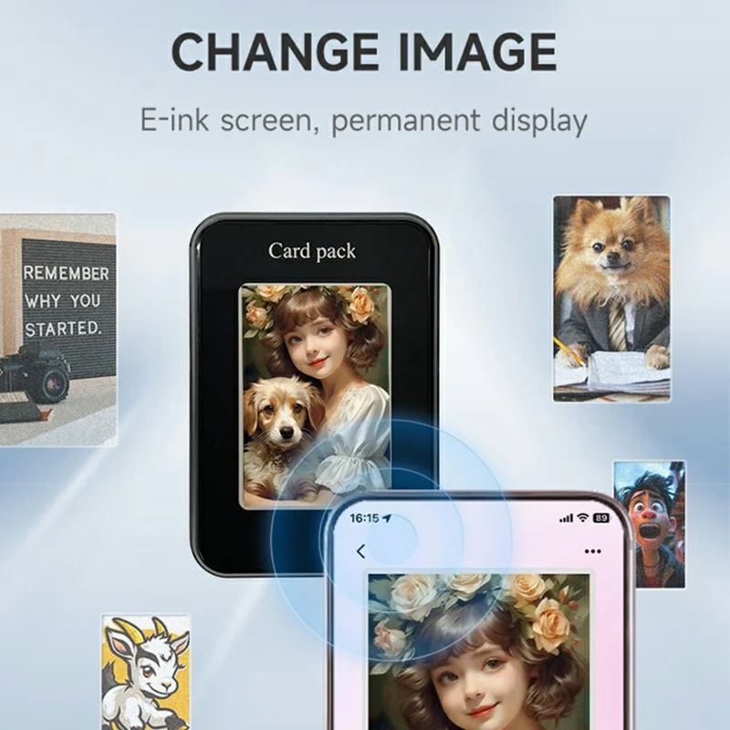 Four Color Display E Ink Card Holder PC+TPU NFC Projection Magnetic E Ink Card Bag Wallet - Brown