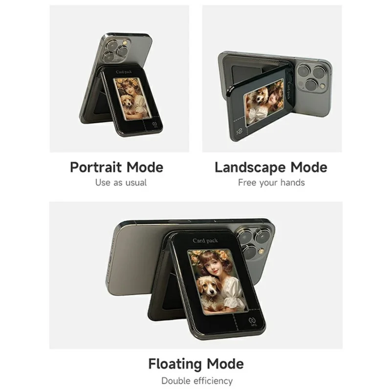 Four Color Display E Ink Card Holder PC+TPU NFC Projection Magnetic E Ink Card Bag Wallet - Brown