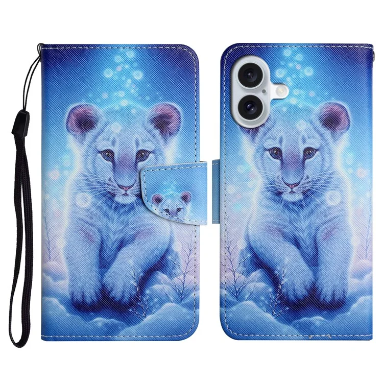 Para Iphone 16 Patrón de Estuche Impresión Protectora de Cuero de Cuero Portada de Teléfono - Little Leopard