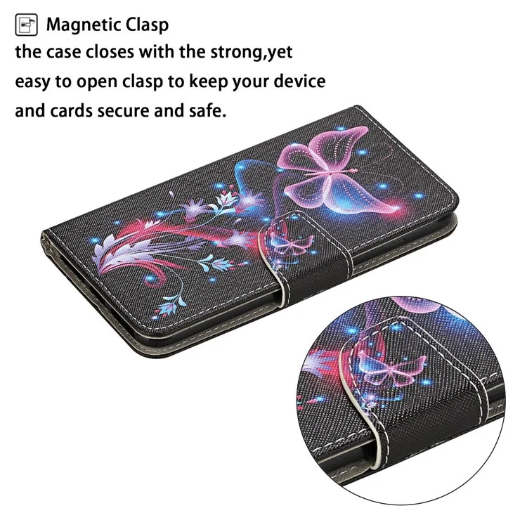 Für iPhone 16 Pro Case Pattern Printing Protective Leather Folio Phone Cover - Glowing Butterfly