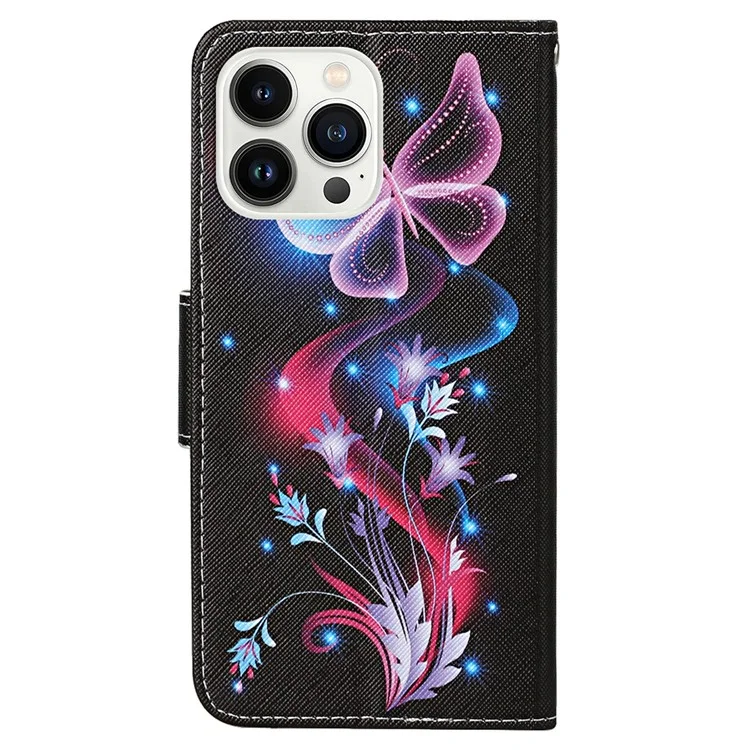 Für iPhone 16 Pro Case Pattern Printing Protective Leather Folio Phone Cover - Glowing Butterfly