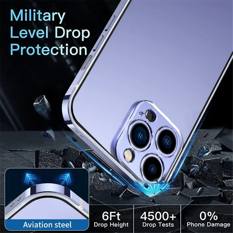 IM-CHEN Transparent PC Back Slim Phone Case for iPhone 14 Pro, Stainless Steel Frame Anti-drop Protective Cover - Black