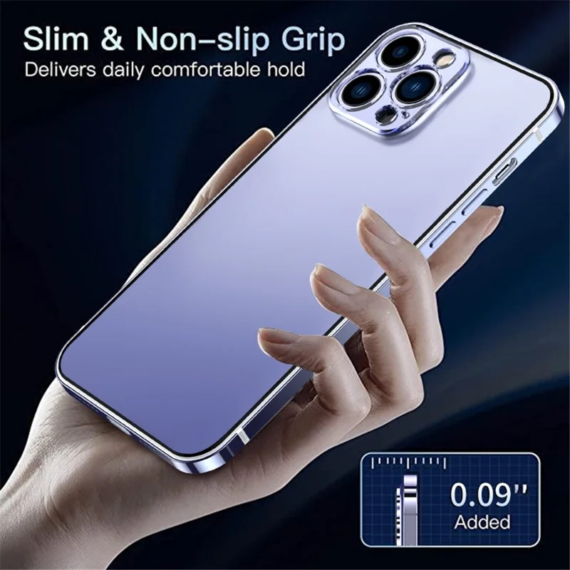 IM-CHEN Transparent PC Back Slim Phone Case for iPhone 14 Pro, Stainless Steel Frame Anti-drop Protective Cover - Black