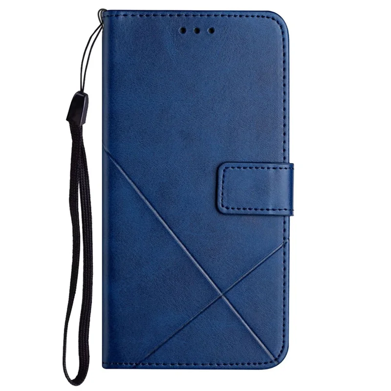 For iPhone 16 Leather Case Line Pattern Wallet Phone Cover - Blue