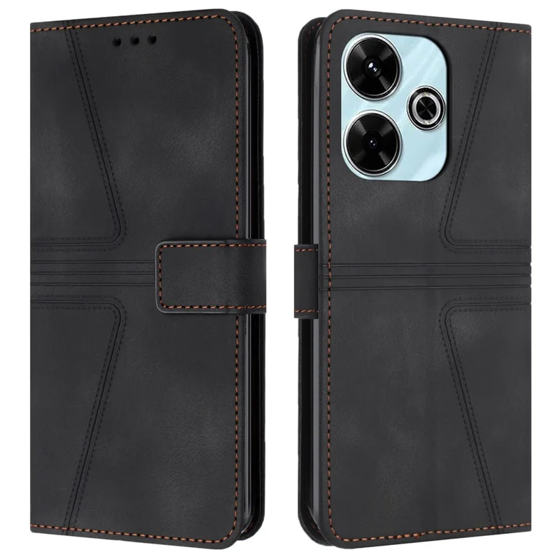 For Xiaomi Redmi 13 5G  /  13 4G Case Triangle Imprinted Anti-Scratch Phone Wallet Cover - Black