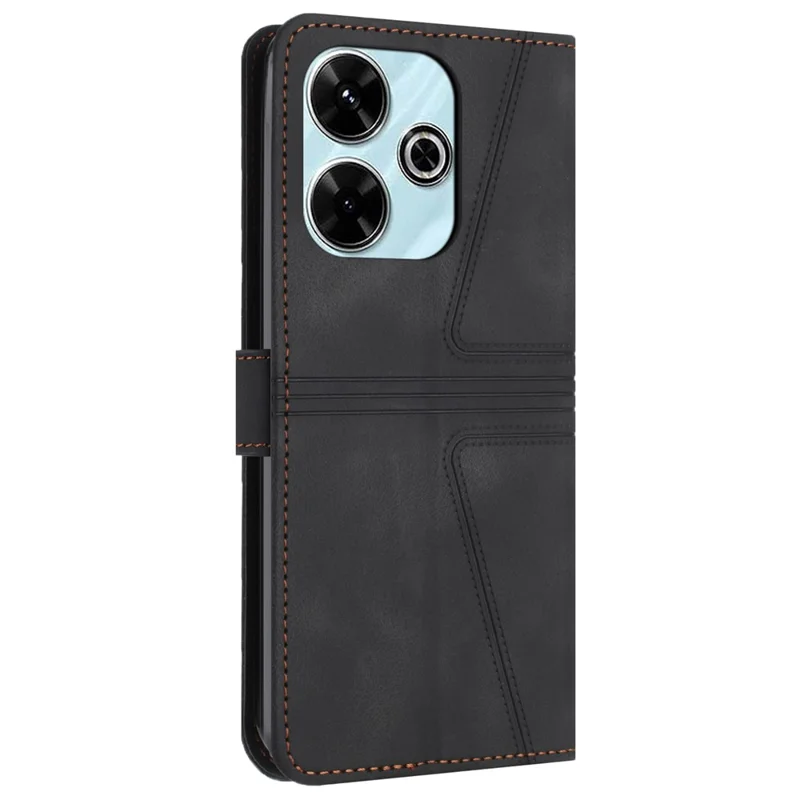 For Xiaomi Redmi 13 5G  /  13 4G Case Triangle Imprinted Anti-Scratch Phone Wallet Cover - Black