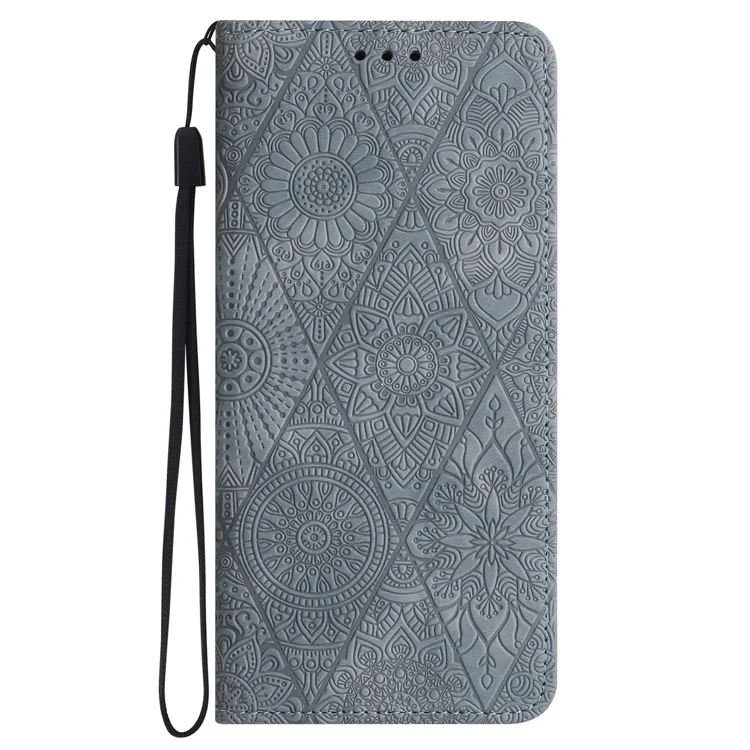 Für Xiaomi Redmi 13 5G / 13 4G Case Bedrucktes Blumen-Geldbörsen-Ständer-Lederetui - Grau