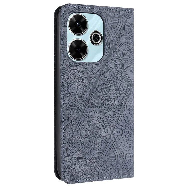Für Xiaomi Redmi 13 5G / 13 4G Case Bedrucktes Blumen-Geldbörsen-Ständer-Lederetui - Grau