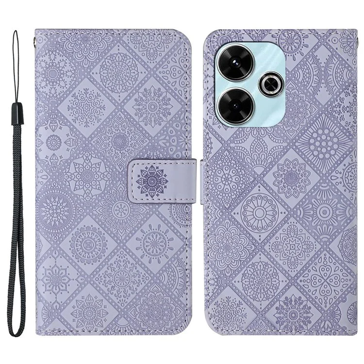 Para Xiaomi Redmi 13 5G / 13 4G Estuche de Piel con Estilo Étnico Cubierta de Cartera de Teléfono con Correa - Morado