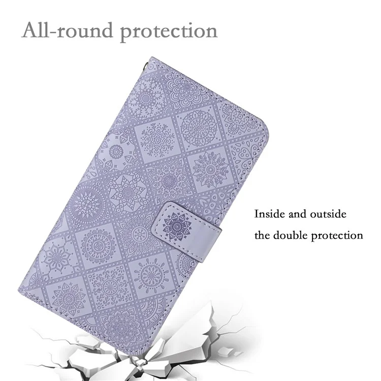 Para Xiaomi Redmi 13 5G / 13 4G Estuche de Piel con Estilo Étnico Cubierta de Cartera de Teléfono con Correa - Morado
