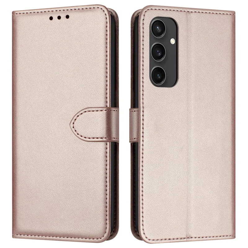 For Samsung Galaxy S24 FE Wallet Phone Case Leather Stand Cover with Strap - Rose Gold