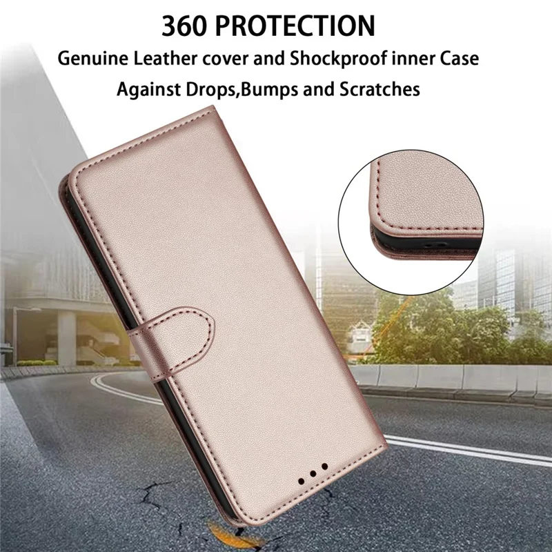 For Samsung Galaxy S24 FE Wallet Phone Case Leather Stand Cover with Strap - Rose Gold