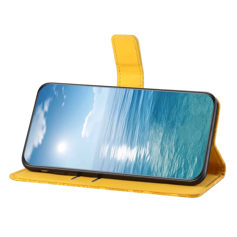 For Samsung Galaxy S24 FE Leather Case Ethnic Style Phone Wallet Cover with Strap - Yellow