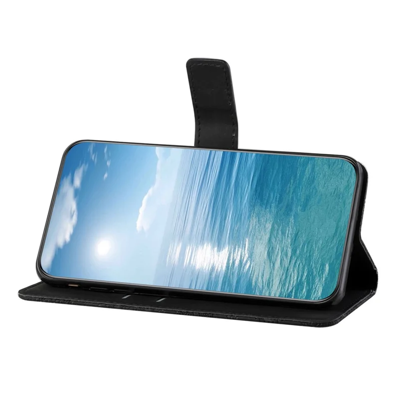 For iPhone 16 Pro Max Leather Case Ethnic Style Phone Wallet Cover with Strap - Black