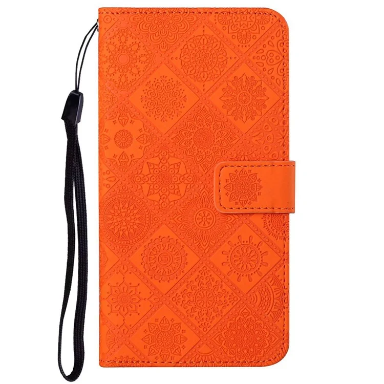Для Iphone 16 Pro Leather Case Case Etnic Style Phone Cover с Ремешком - Апельсин