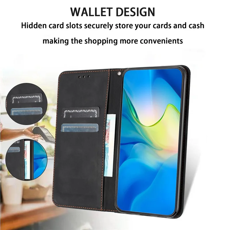For iPhone 16 Plus Case PU Leather Wallet Phone Cover Elephant Pattern - Black