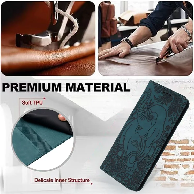 For iPhone 16 Pro Max Case PU Leather Wallet Phone Cover Elephant Pattern - Green
