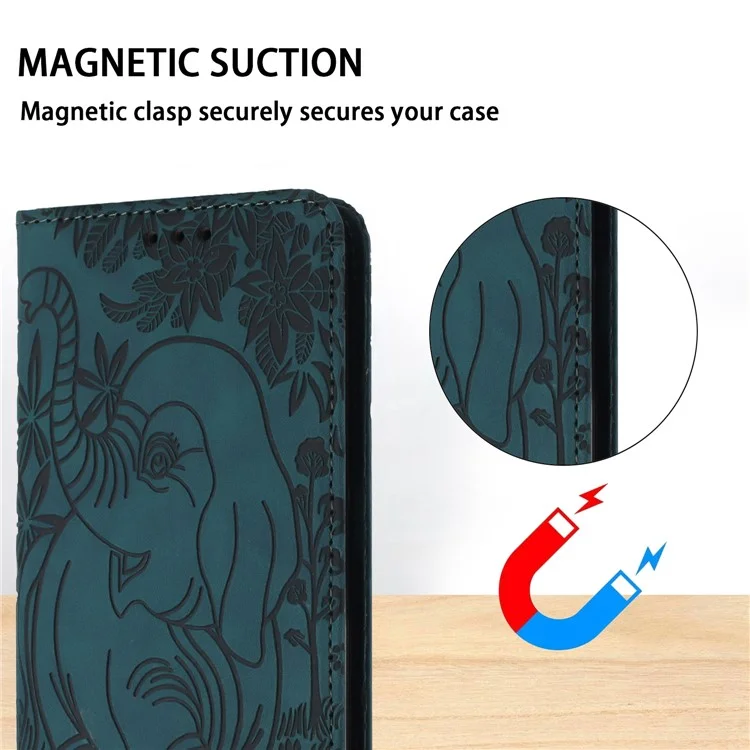 For iPhone 16 Pro Max Case PU Leather Wallet Phone Cover Elephant Pattern - Green