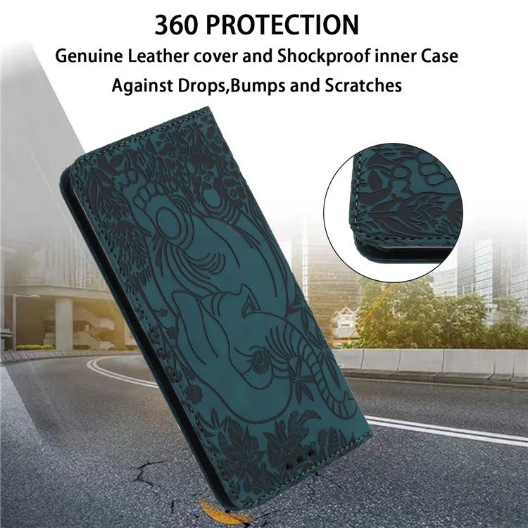 For iPhone 16 Pro Max Case PU Leather Wallet Phone Cover Elephant Pattern - Green