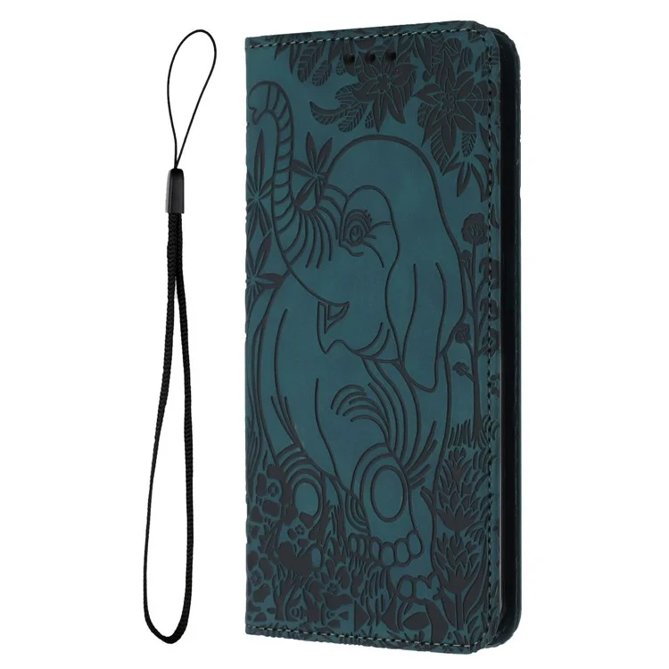 For iPhone 16 Pro Max Case PU Leather Wallet Phone Cover Elephant Pattern - Green