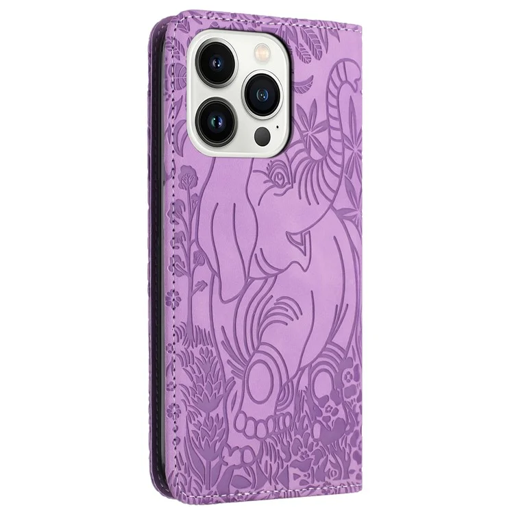Para Iphone 16 Pro Max Case PU Pulo Patro de Elefante - Púrpura