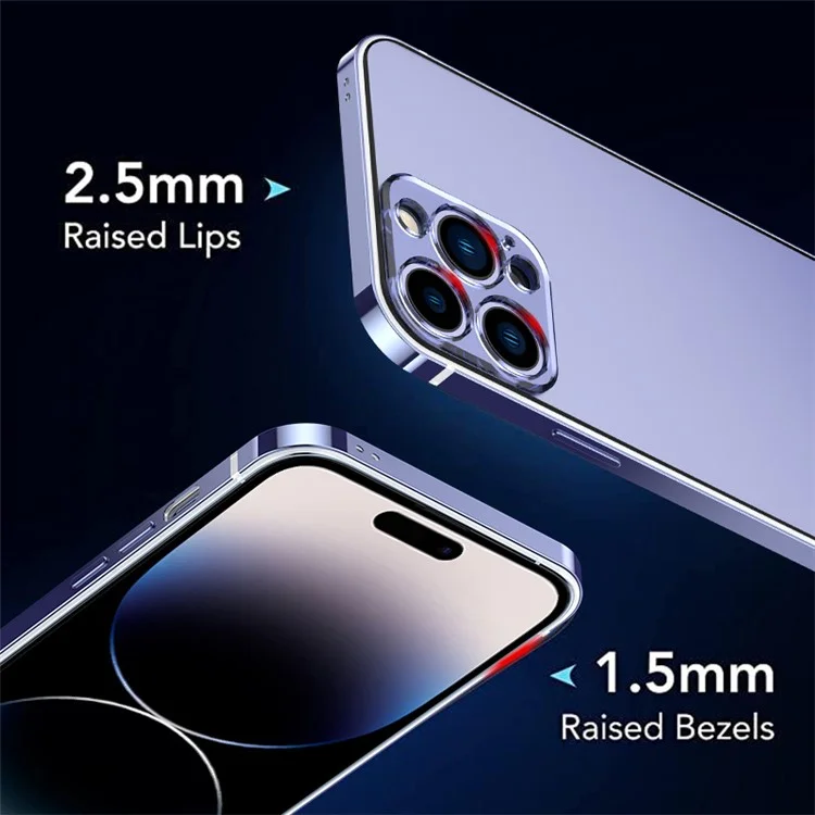 IM-CHEN Shockproof Phone Case for iPhone 14 Pro Max, Stainless Steel Bumper Transparent PC Back Cover - Black